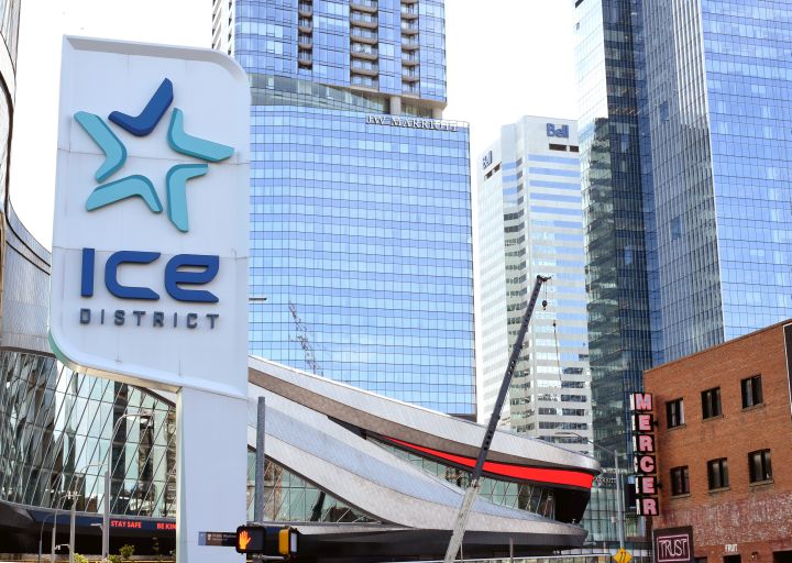 A view of downtown buildings in the new Ice District in Edmonton, Alberta on August 19, 2020.