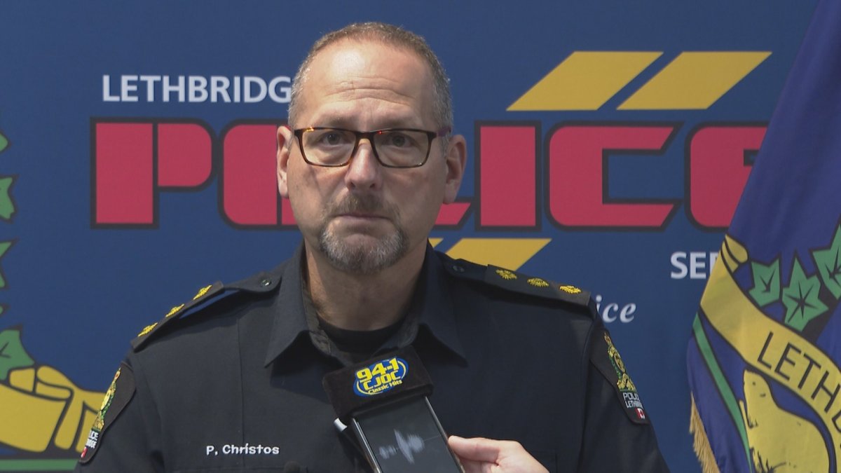 Insp. Pete Christos of the Lethbridge Police Service addressed the media on Sept. 1, 2021, after six young men were charged in a pair of skatepark incidents.