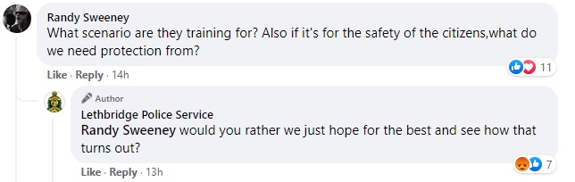 Response on a Facebook post from Lethbridge Police Service on September 28.