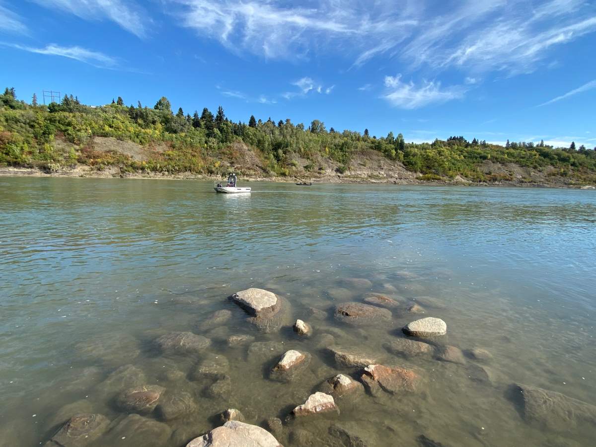 Edmonton police and emergency officials are searching the North Saskatchewan River valley on Wednesday, Sept. 8, 2021, looking for human remains that may have entered the water in the past year.