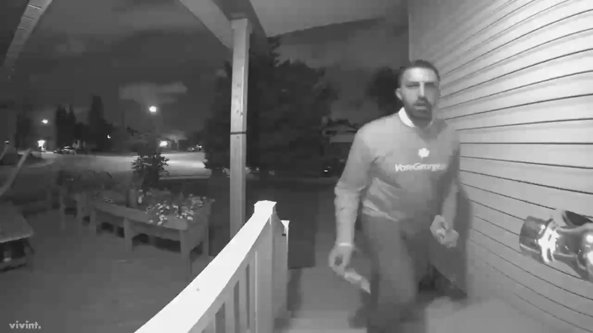 George Chahal is seen in doorbell camera video apparently taking a competing federal election candidate's pamphlet off a constituent's door, and replacing it with one of his own.