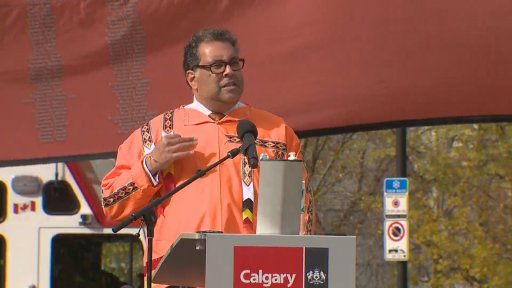 Calgary Mayor Naheed Nenshi speaks at the city’s first ceremony marking the National Day for Truth and Reconciliation.