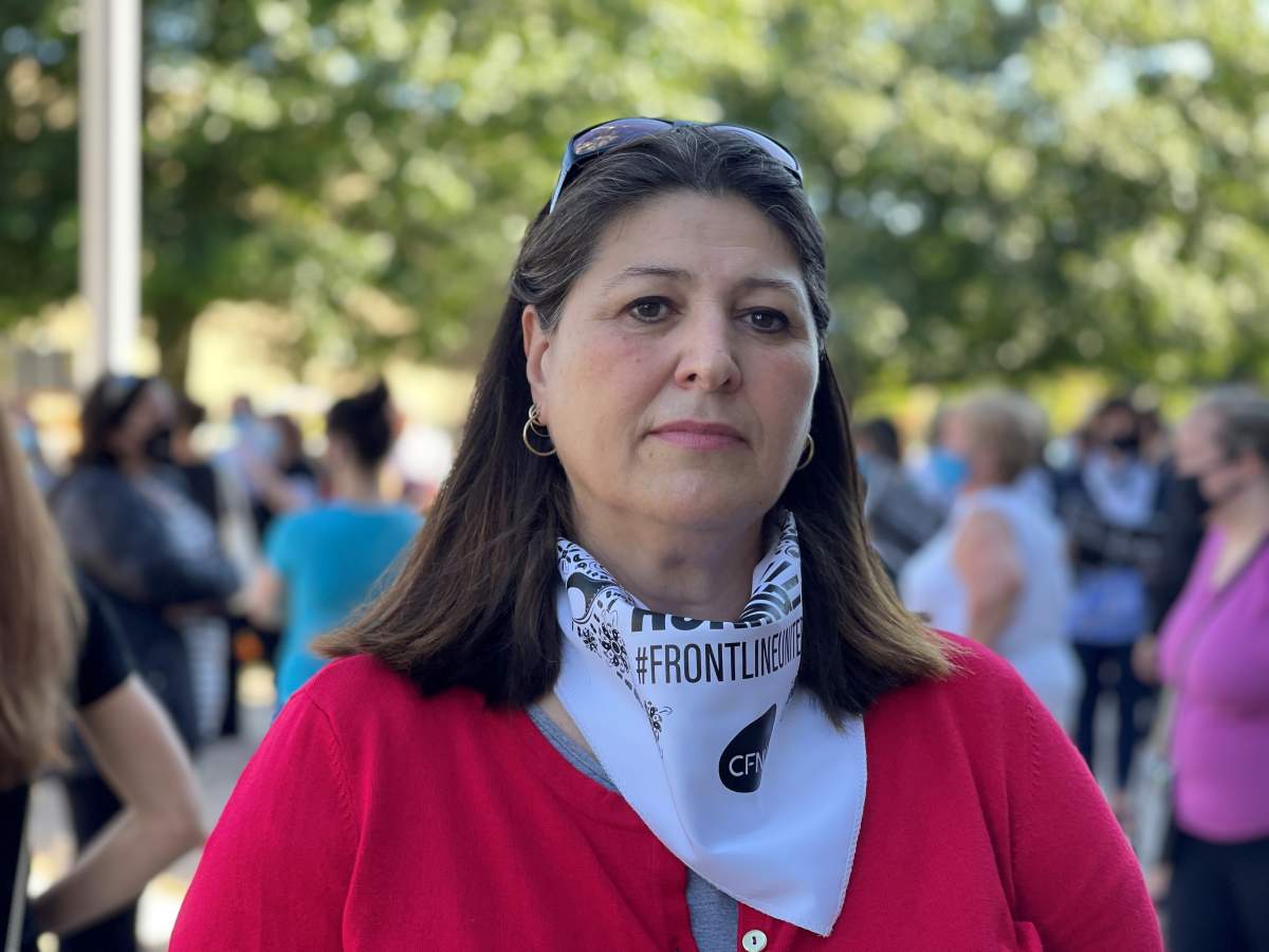 NBNU Presidnet Paula Doucet led one rally in Fredericton.