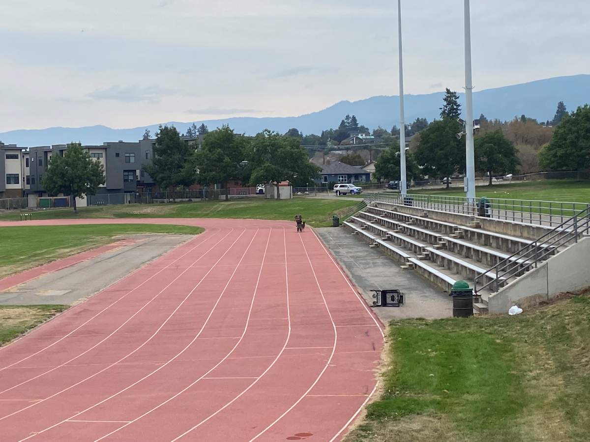 A police dog and handler could be seen on the track near Penticton Secondary School on Sunday morning.