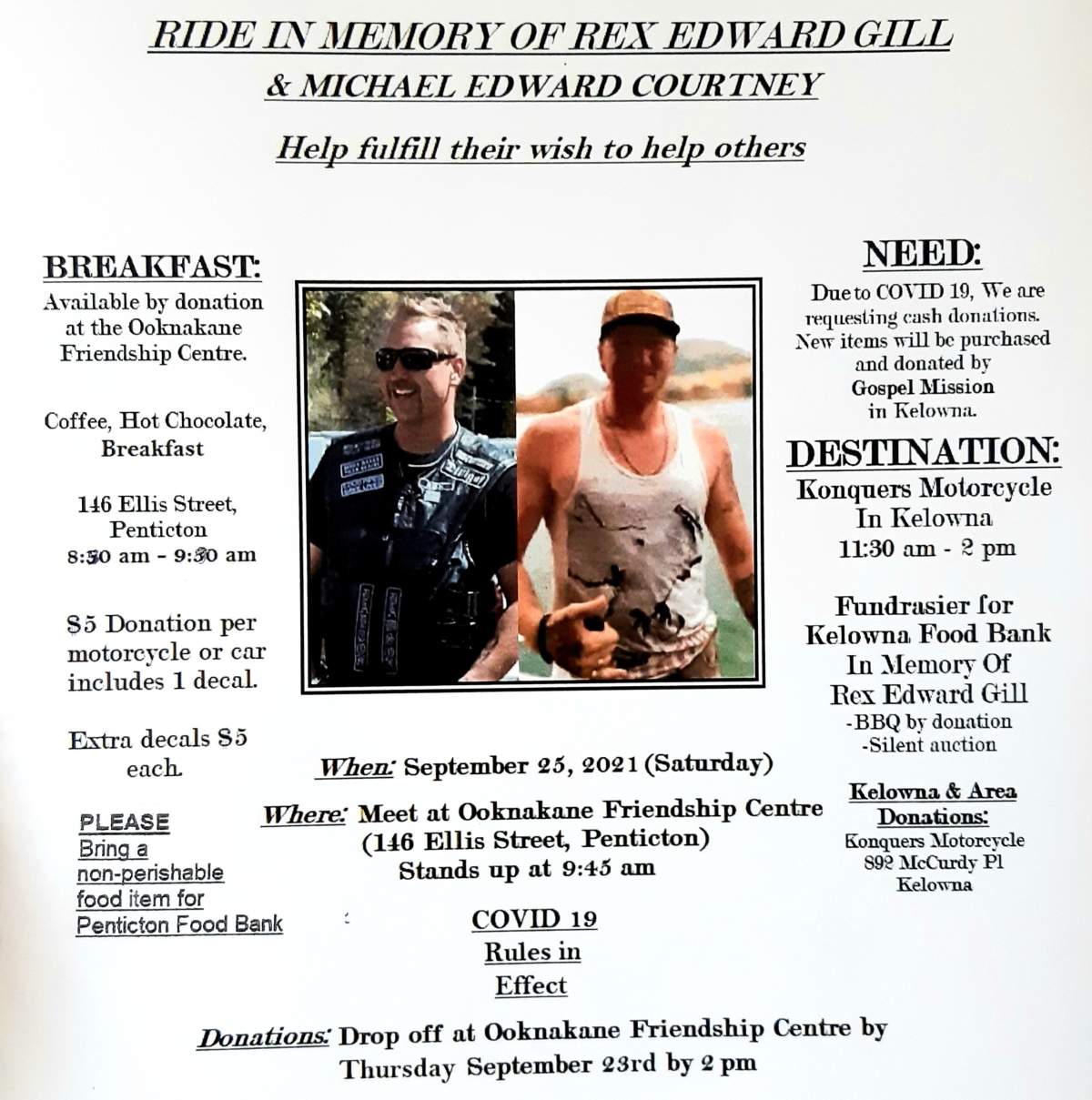 The poster promoting the third annual Rex Gill Memorial Ride on Saturday, Sept. 25, 2021.