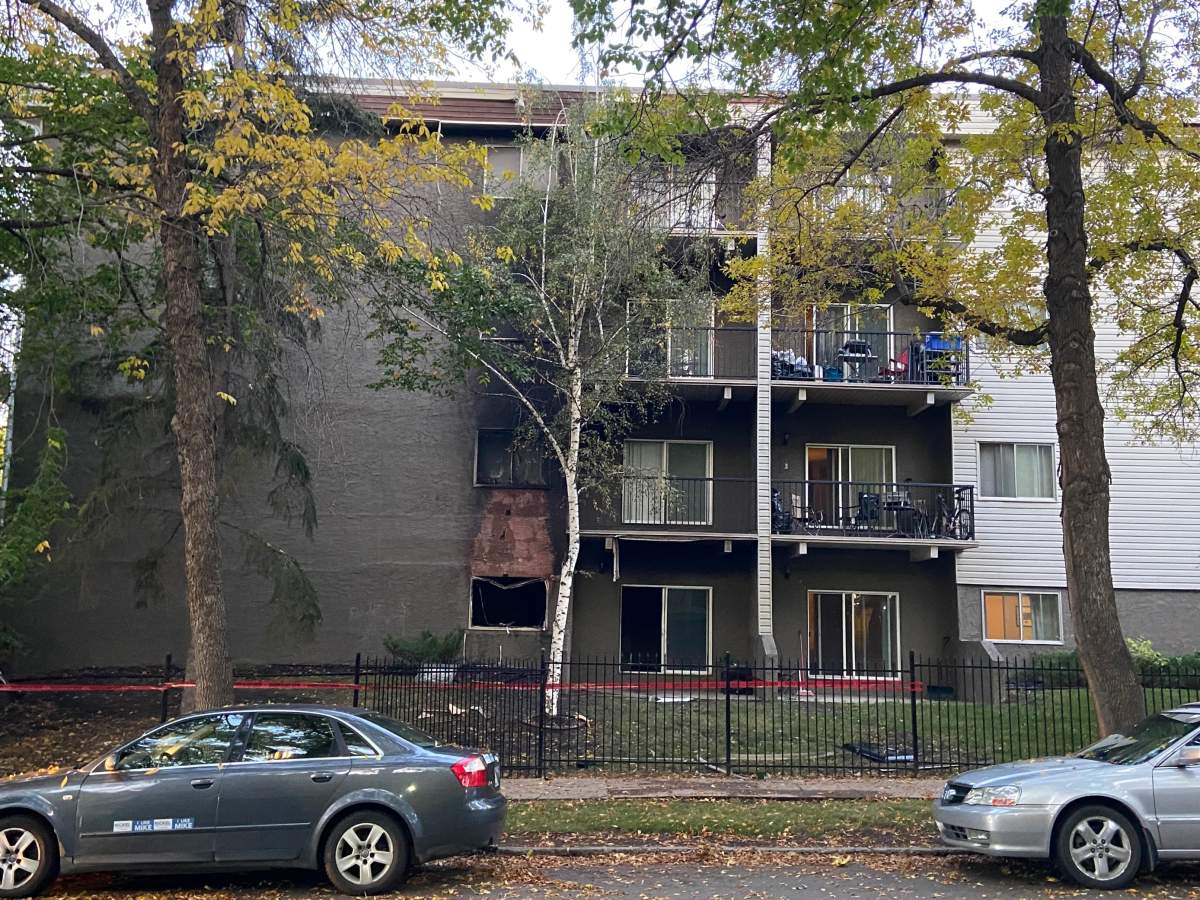A fire broke out at the Sandlewood Place apartment building (6504 129 Ave.) in northeast Edmonton on Thursday, September 23, 2021.
