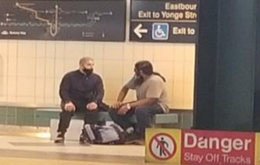 Surveillance photo of two men identified by police as Daniel Khoshnood and Kevin Omar Mohamed at Toronto’s Bloor-Yonge subway.