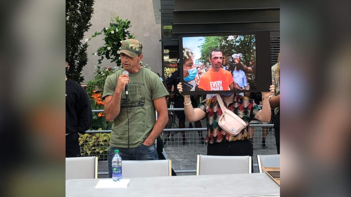 Skyler Williams was arrested in Toronto on Sept. 16, 2021. He was speaking at a demonstration against an encampment clearing in July.