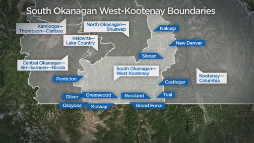 The sprawling riding of South Okanagan-West Kootenay.