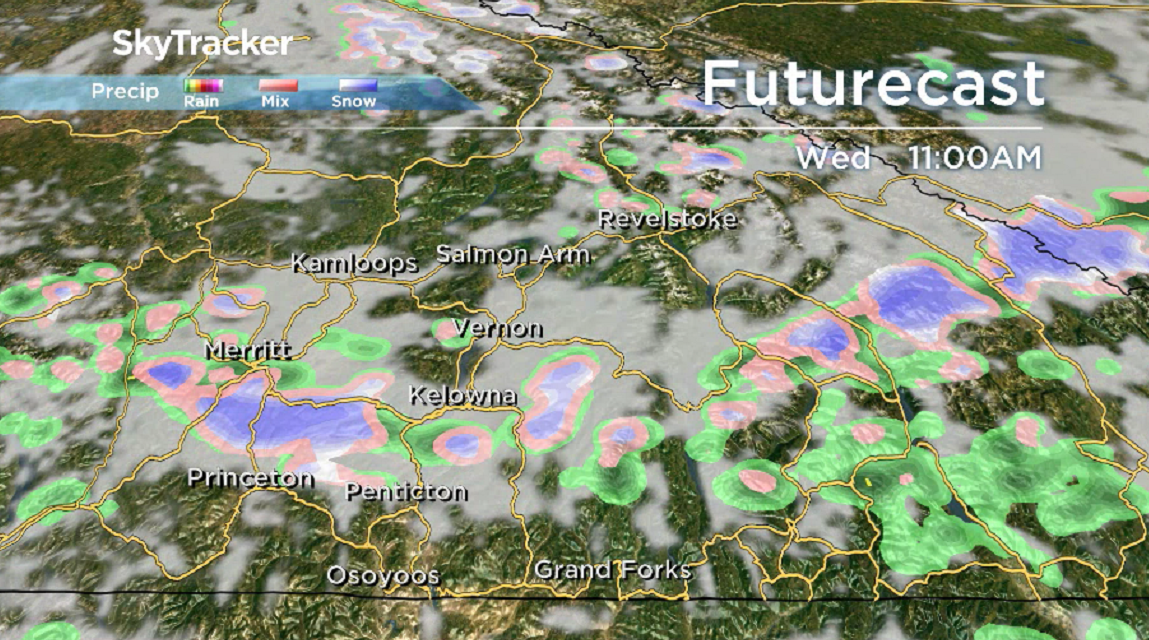 There is a chance of showers in the valley bottom and snow along the Okanagan Connector on Wednesday.