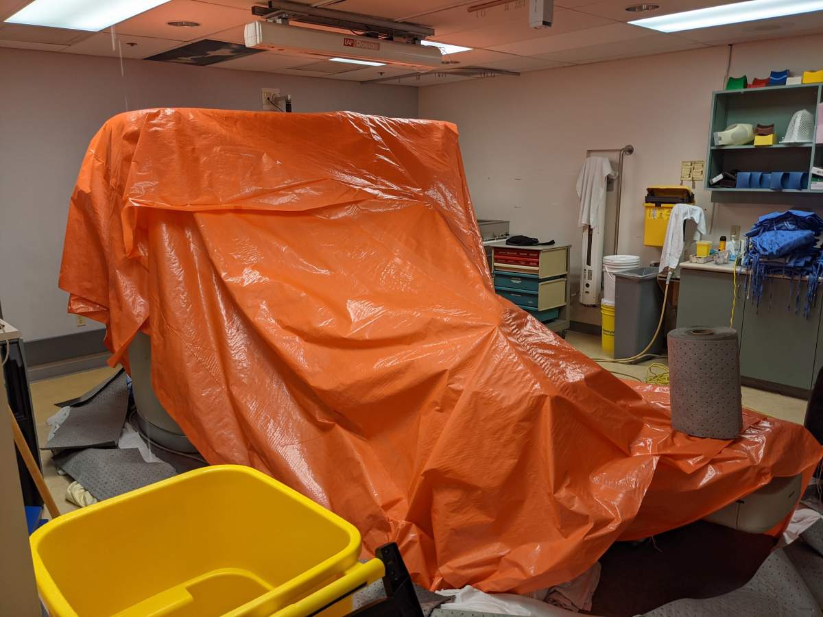 Water damage in the London Health Sciences London Regional Cancer Program at Victoria Hospital.