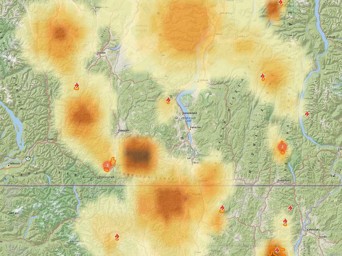 A map showing projected wildfire smoke patterns for 6 a.m., on Sunday Sunday, Sept. 12, 2021.