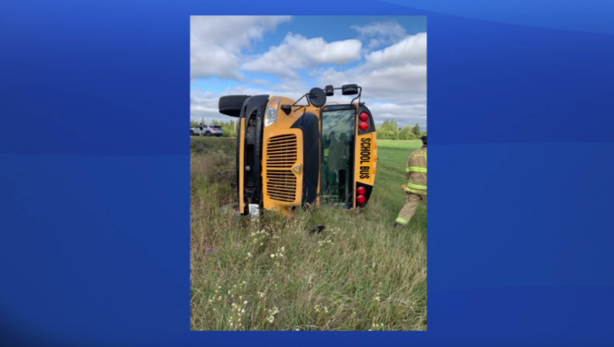 A school bus rollover in Caledon on Thursday.