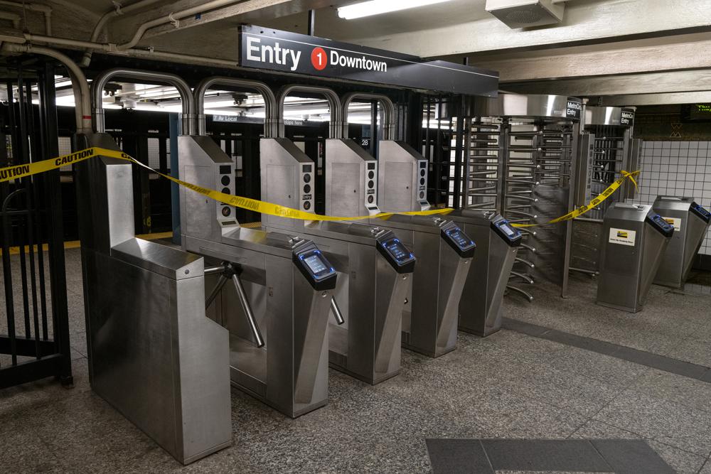 A subway station that had earlier flooded remains closed after a state of emergency was declared in New York Thursday, Sept 2, 2021, as the remnants of Hurricane Ida remained powerful as it moved along the Eastern seaboard. (AP Photo/Craig Ruttle)