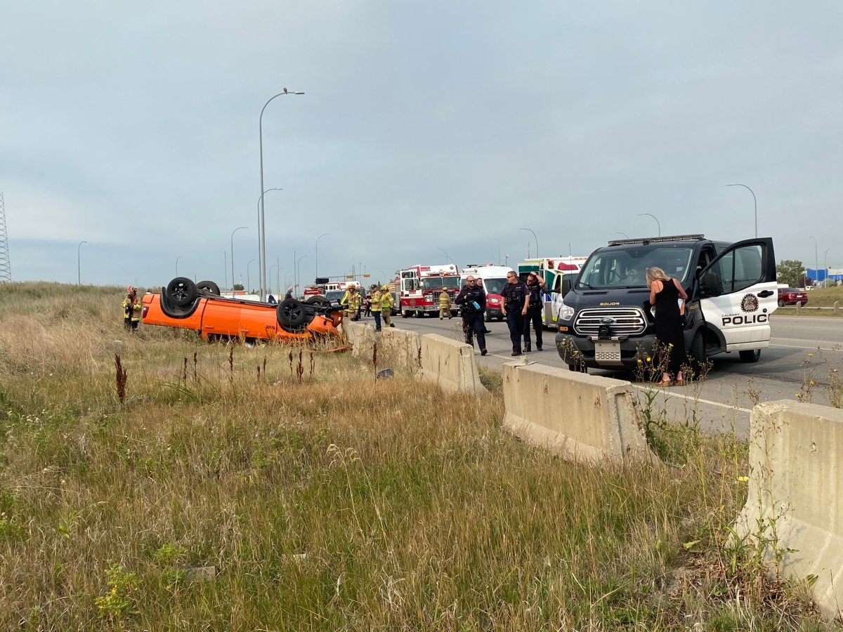Emergency crews responded to a rollover in Calgary on Wednesday, Sept. 8, 2021.