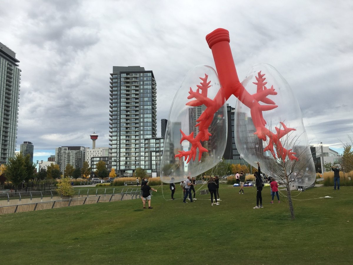 "Lungs in the Air," a travelling exhibit highlighting the impact of air pollution, stopped in Calgary Sept. 25, 2021.