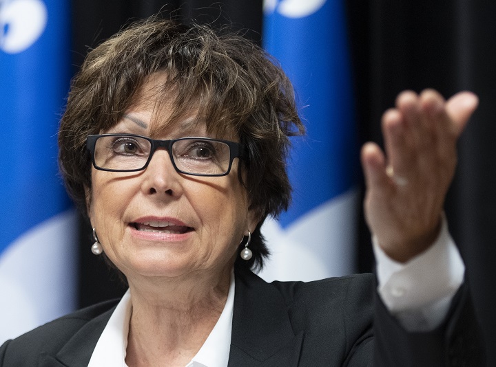 Quebec ombudsman Marie Rinfret speaks at a news conference to unveil her annual report, Thursday, September 24, 2020 at the legislature in Quebec City.