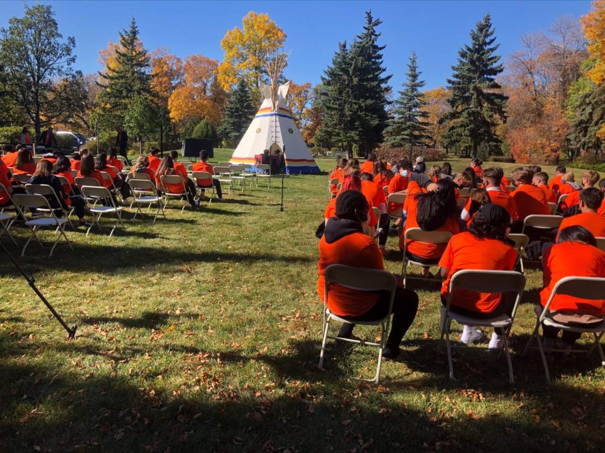 Saskatchewan Lieutenant Governor Russ Mirasty hosted 100 Grade 12 students on Thursday as he unveiled the design for a permanent residential school memorial.