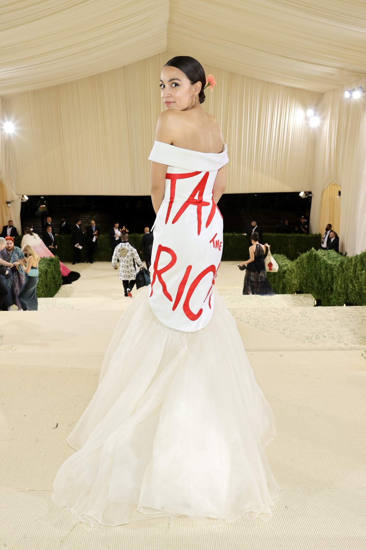 Alexandria Ocasio-Cortez departs The 2021 Met Gala on September 13, 2021 in New York City.