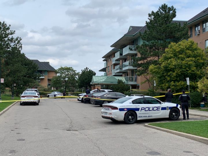 Peel police at the scene of the homicide in Mississauga on Saturday.