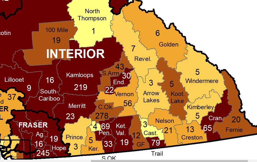 The BCCDC map of COVID-19 cases by Local Health area for Sept. 19 to 25.  