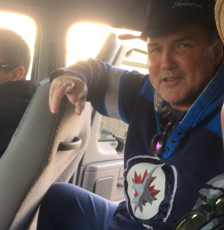 Late comedy icon Norm Macdonald sporting Winnipeg Jets colours in 2016.