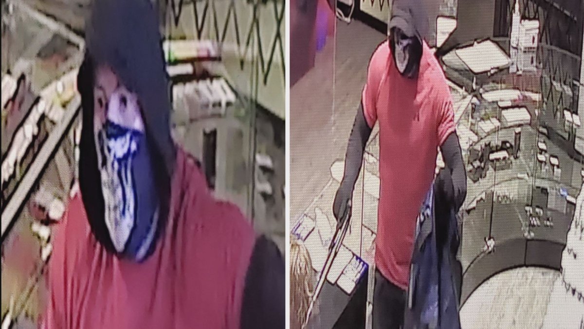 Penticton RCMP released two photographs of an armed robbery suspect who allegedly targeted a retail store in the 200 block of Riverside Drive on Sunday, Sept. 12, 2021. 