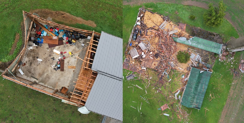 Damage recorded near Parkhill, Ont. (left) and Ailsa Craig, Ont.