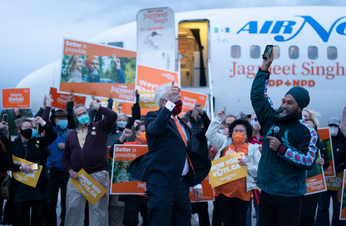 NDP Leader Jagmeet Singh makes a campaign stop in Cranbrook, B.C. with local candidate Wayne Stetski Saturday, September 18, 2021.  