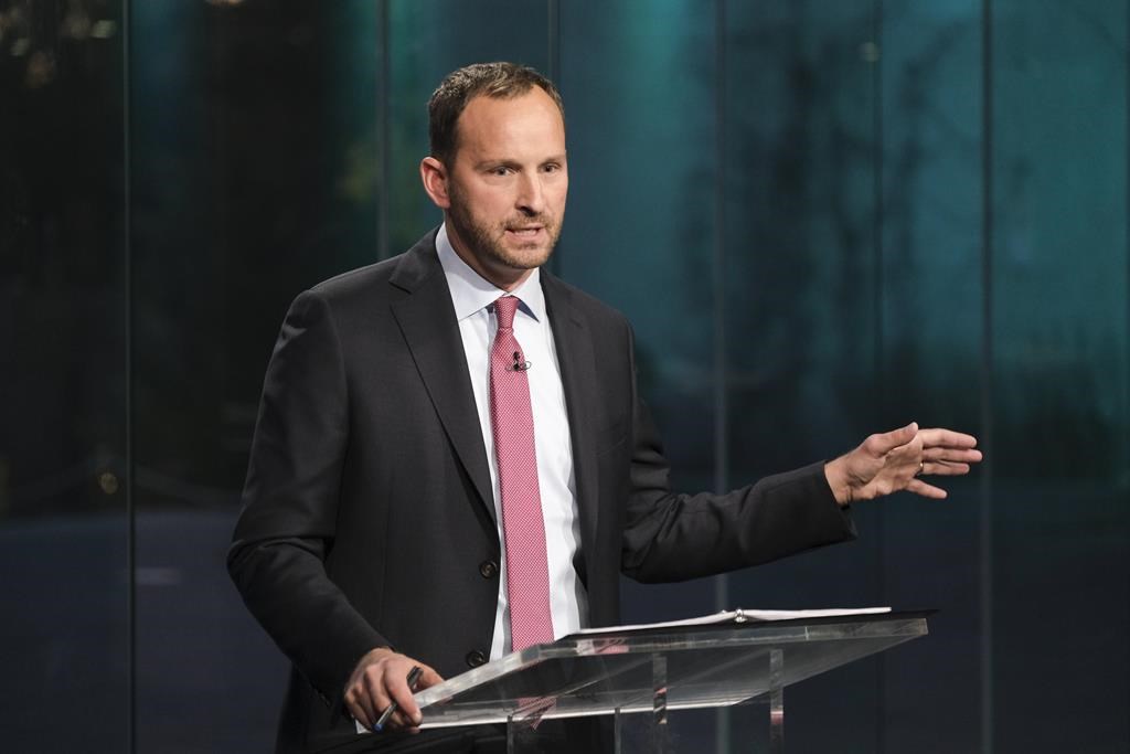 Saskatchewan NDP Leader Ryan Meili debate during the Leaders' Debate at the Provincial Archives in Regina on Wednesday Oct. 14, 2020. Meili will remain the leader of Saskatchewan's NDP Opposition after facing a review Saturday.