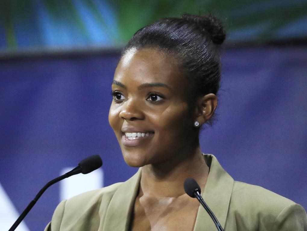 FILE - Conservative commentator Candace Owens speaks at the Convention of the Right, in Paris on Sept. 28, 2019. A publishing division started by the conservative media company the Daily Wire will include releases by Owens, Daily Wire co-founder Ben Shapiro and former “Mandalorian” actor Gia Carano. DW Books will officially launch next spring, the Nashville-based Daily Wire announced Wednesday.