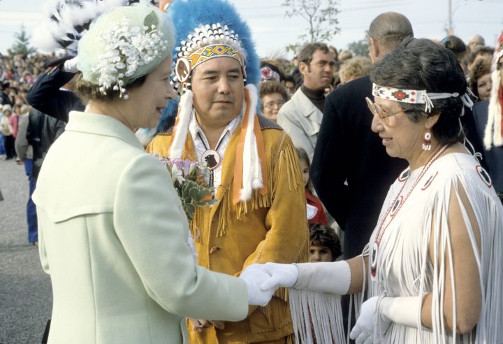 Queen Elizabeth II visits the Six Nations Indian Reserve in Brantford, Ont., during her Royal Tour of Canada accompanied by HRH Duke of Edinburgh in September 1984.