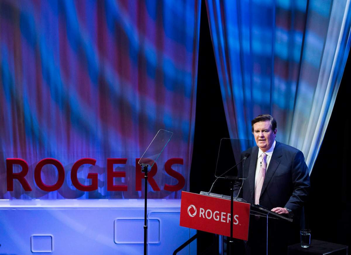 Rogers Communications Chairman Edward Rogers speaks to shareholders during the Rogers annual general meeting in Toronto on April 20, 2018. Edward is at the centre of a family drama surrounding the telecom giant.