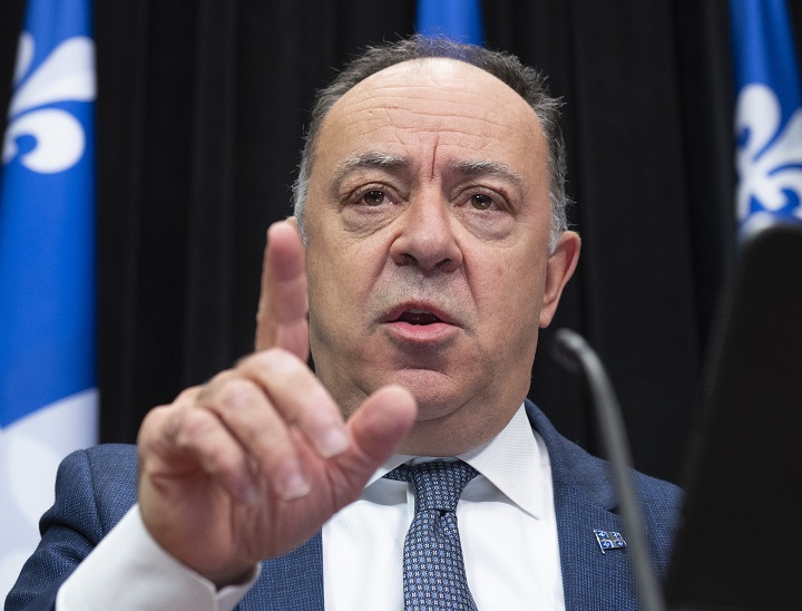 Quebec Health Minister Christian Dubé speaks during a news conference on the COVID-19 pandemic, Thursday, October 7, 2021 at the legislature in Quebec City. 