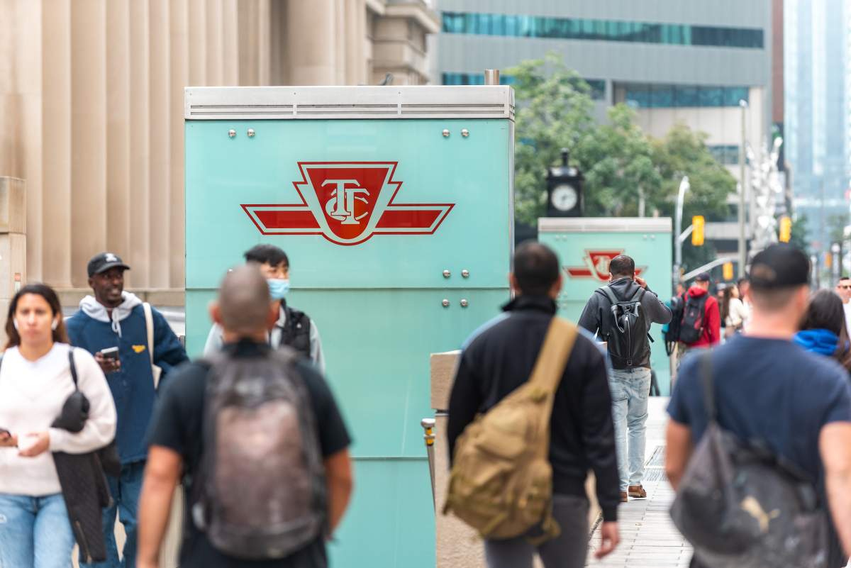General view of a TTC signage and entrance at Union Station on Front Street in Toronto on October 7, 2021.
