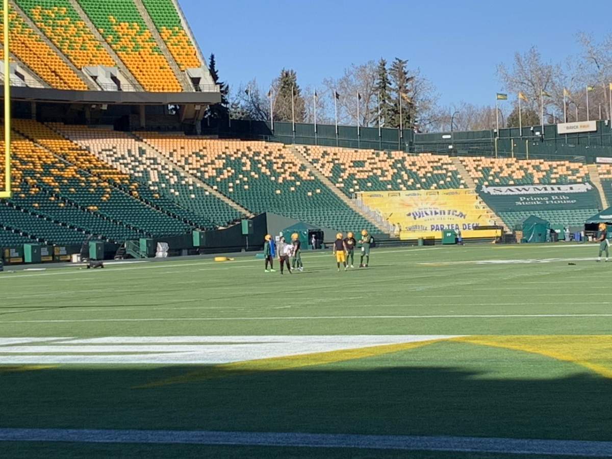Edmonton Elks at the end of practice.