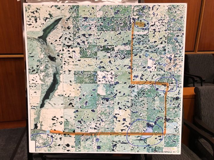 A map has been entered as a court exhibit, showing the route Greg Fertuck and undercover police traveled while looking for Sheree Fertuck’s remains.