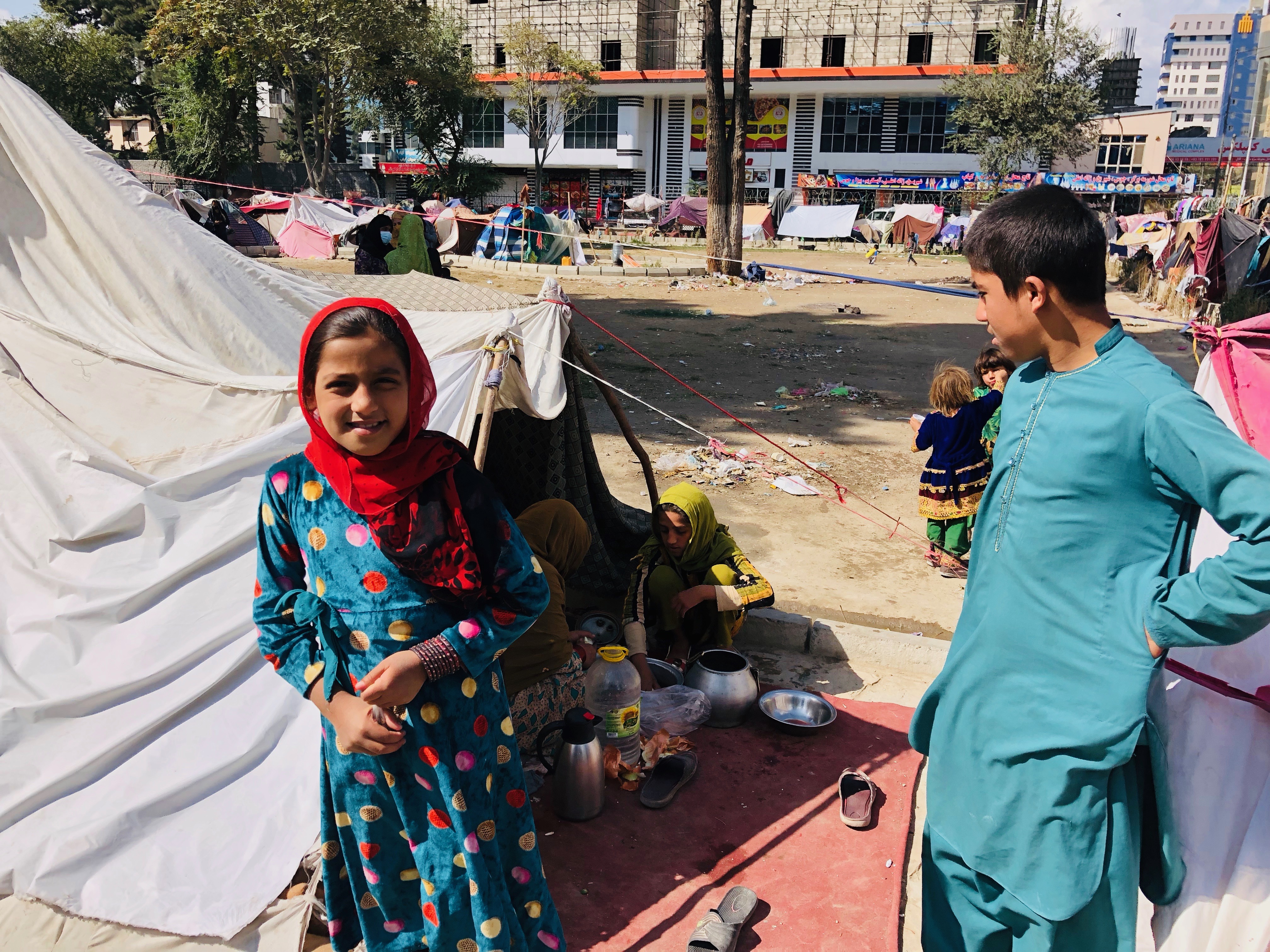 A Kabul park that has become a tent city for Afghans who fled to the capital from other parts of the country.