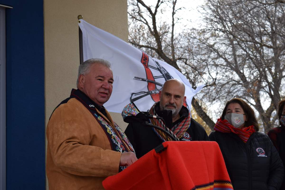 Manitoba Métis Federation president David Chartrand (left) during the official ribbon cutting for Michif Children’s Place in Dauphin.