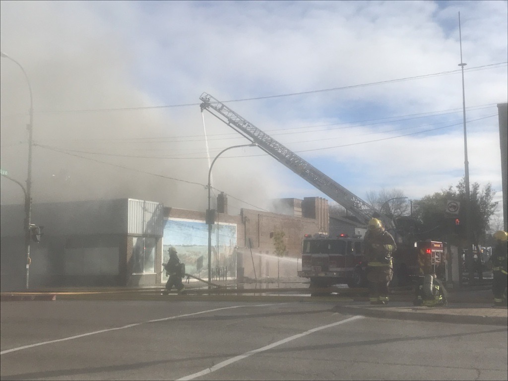 A section of Main Street near Winnipeg’s downtown area is closed in both directions as crews battle a fire in the 800 block.