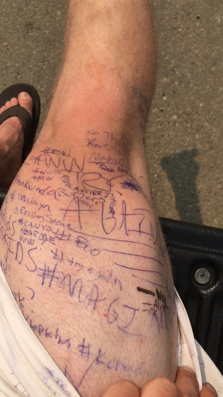 During his manic episode, Jason Wegner took a vow of silence. He began writing on his legs and clothes.