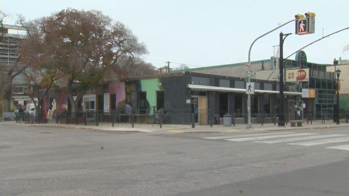 The scene outside popular Winnipeg nightclub Bar Italia on Saturday morning, hours after a shooter opened fire through the front entrance. No one was hurt.