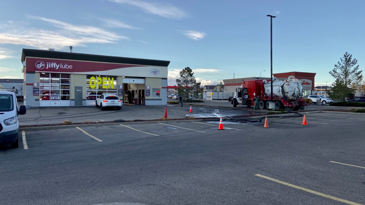 Edmonton Fire Rescue Services were called to an oil spill in the parking lot near 165 Ave. NW and 50 Street NW on Wednesday, Oct. 28, 2021.