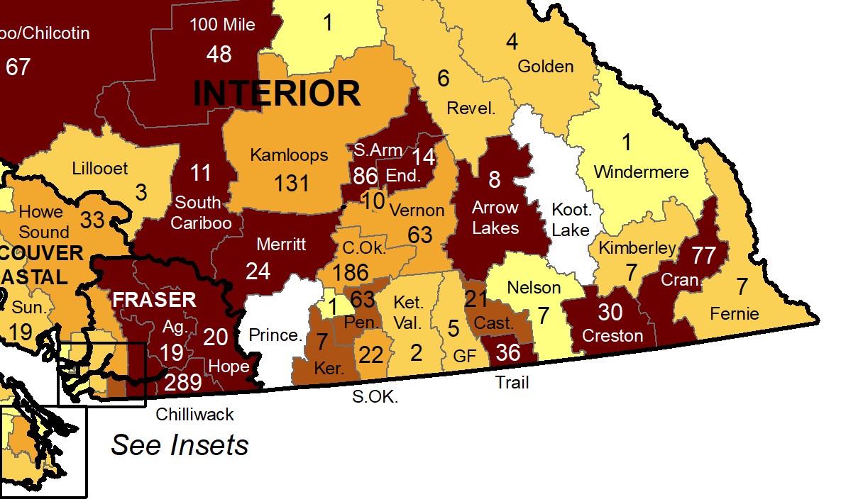 The BCCDC COVID-19  map in the week spanning Oct. 3 to Oct. 9.