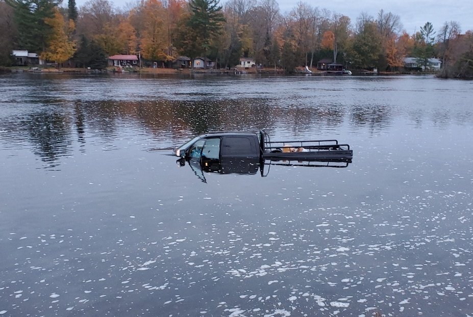 A pickup truck crashed into the Otonabee River near the village of Lakefield on Monday morning.