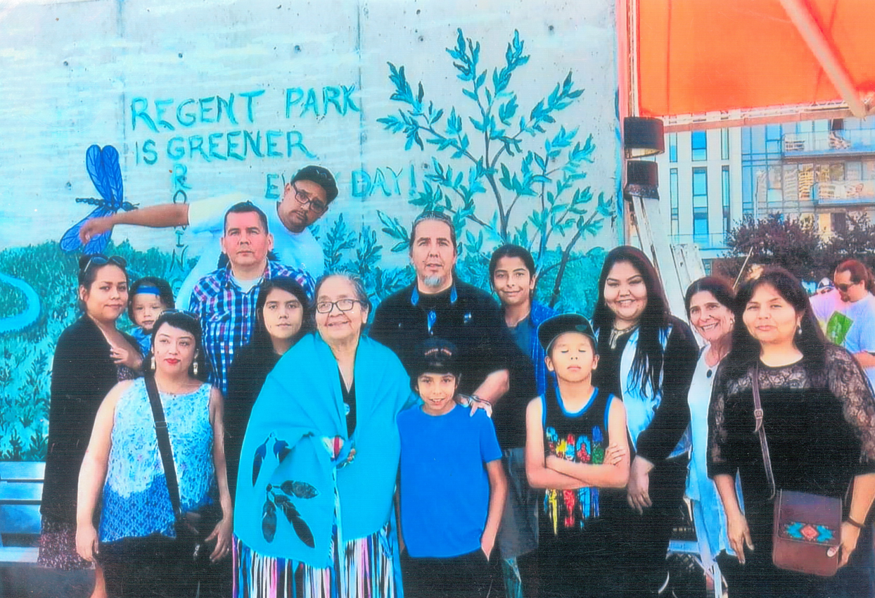 Indigenous educator and Elder Pauline Shirt poses for a photo with her family in Toronto.