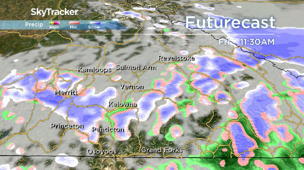 Pockets of rain continue to push through the Okanagan on Friday.