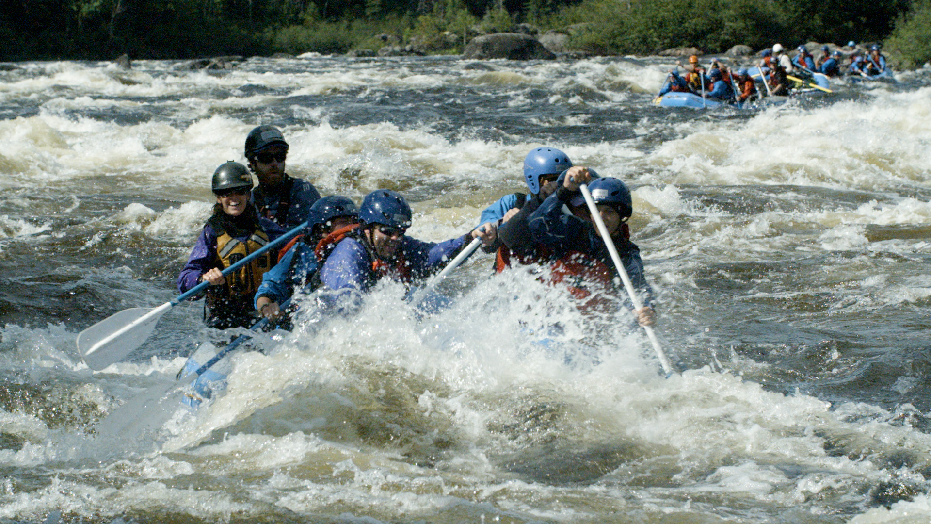 Group of white water rafters on the Magpie in 2018.