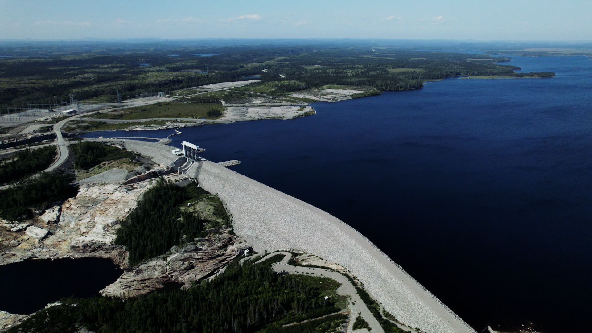 The dam complex on the Romaine river consists of four dams and generating stations.