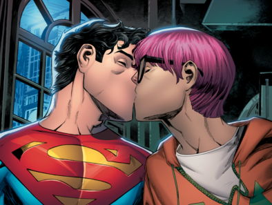 Jonathan Kent and Jay Nakamura share a kiss.